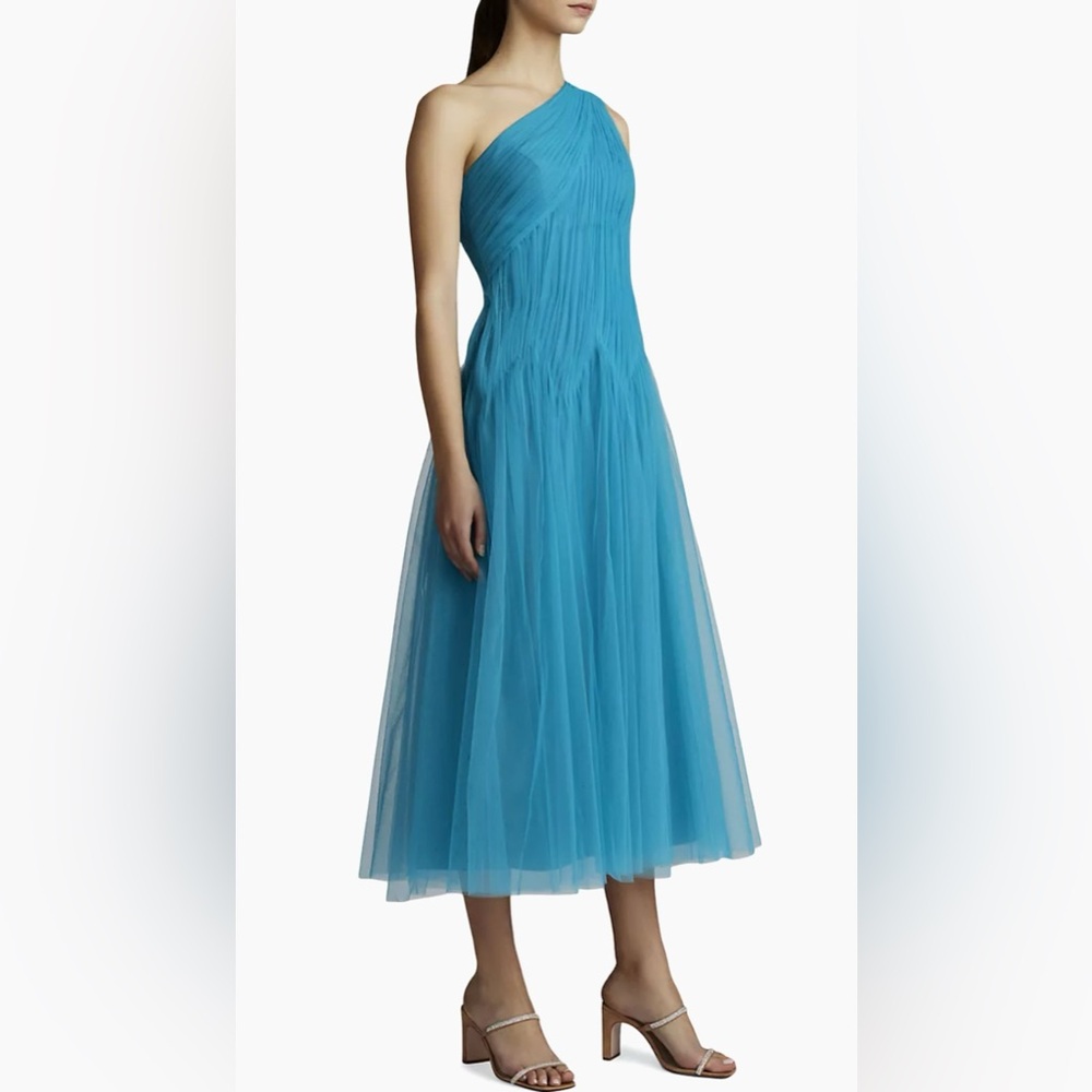 Zac Posen One-Shoulder Tulle Midi-Dress Color Peacock NWT - Picture 3 of 8